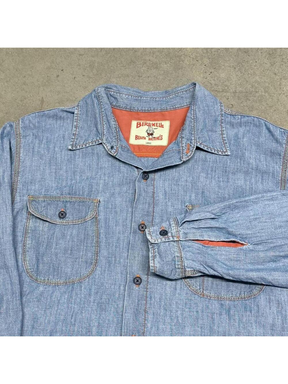 Birdwell Beach Britches Made In USA Long Sleeve Button Up Chambray Shirt